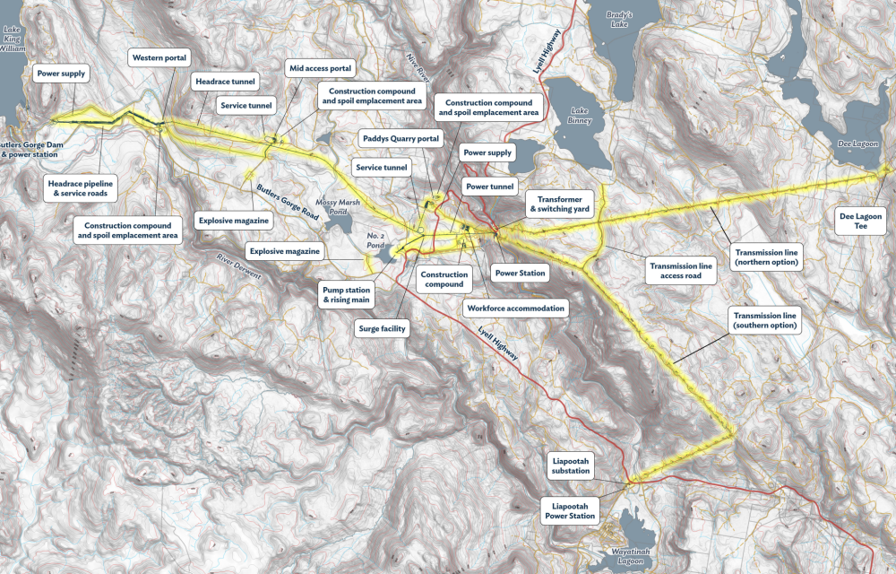 Major hydropower redevelopment in Tasmania’s Central Highlands to boost capacity to 190MW, with new tunnels, power station, transmission line and civil works.