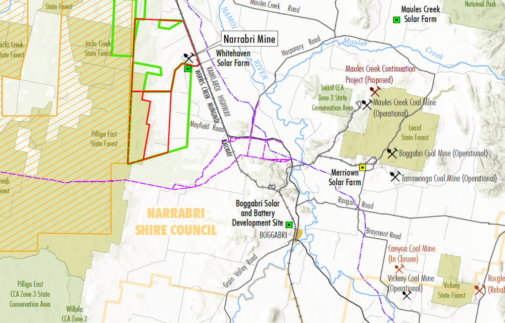 The project involves extending underground bord and pillar mining at the Narrabri operation to extract additional coal reserves using existing infrastructure and a continuous miner method.