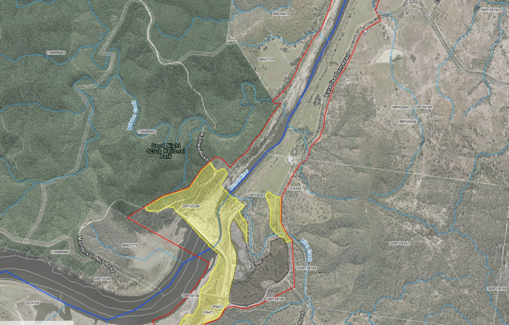 Aerial map showing the Paradise Dam Improvement Project area near Coringa, Queensland.