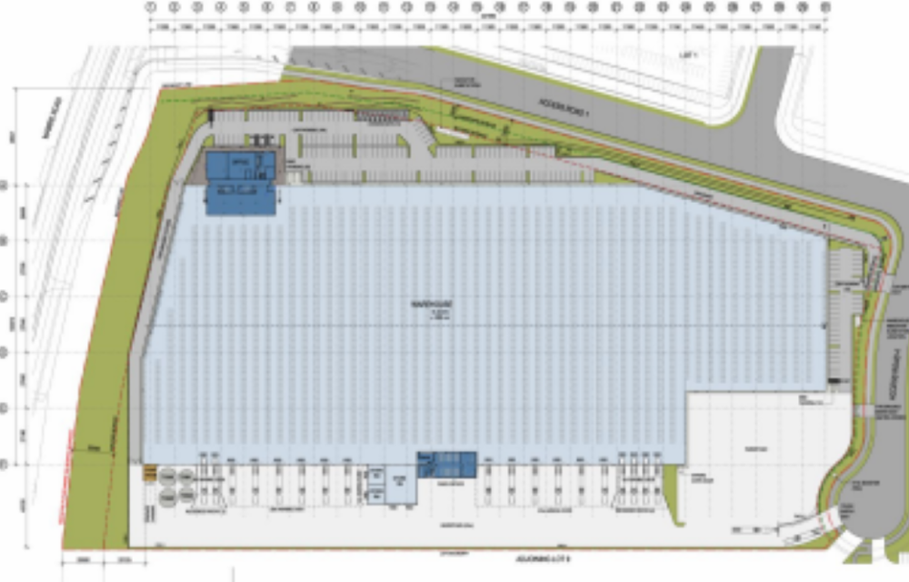 Modern industrial warehouse proposed for printing and packaging operations in Western Sydney