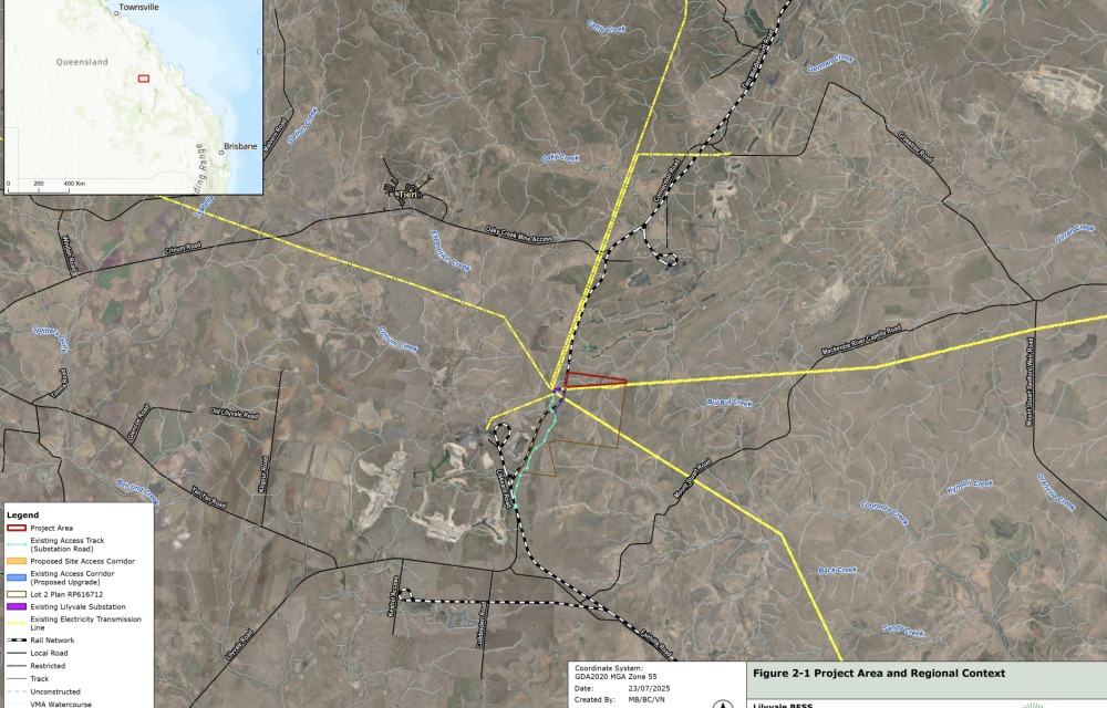 Lilyvale Battery Energy Storage System site near Emerald, Queensland – proposed 440 MW renewable energy facility.