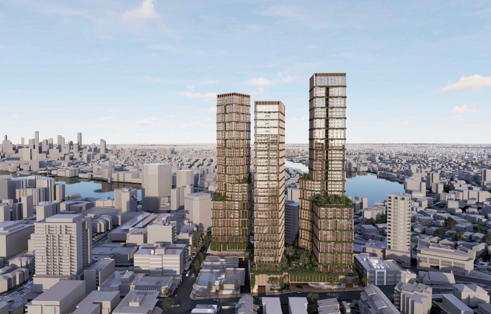Bryant Project Group’s first building on the site, Eight on Maroochydore on the right of this rendering, completed in 2019.