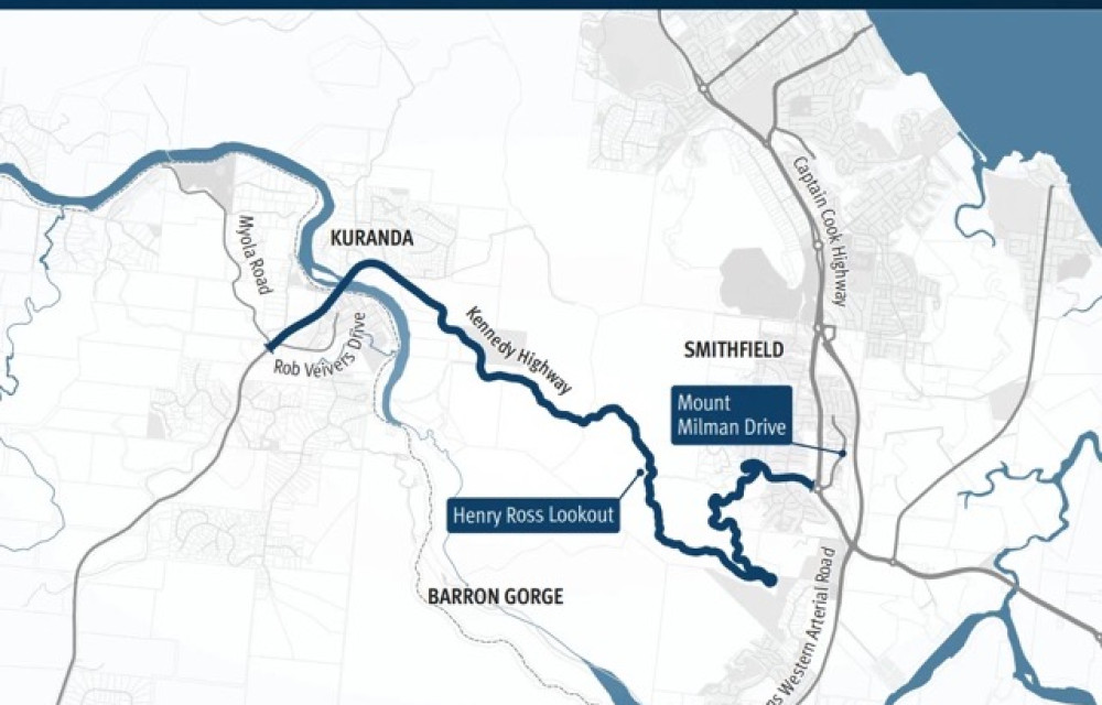 Mapped impression of regional road infrastructure sections in need of repair in far north Queensland