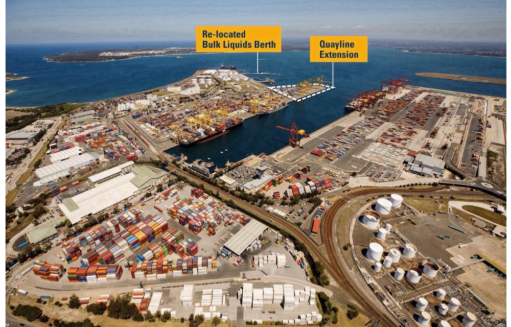 Aerial view of Port Botany showing quayline and wharf areas proposed for expansion under the $416 million port upgrade project in Sydney’s south.