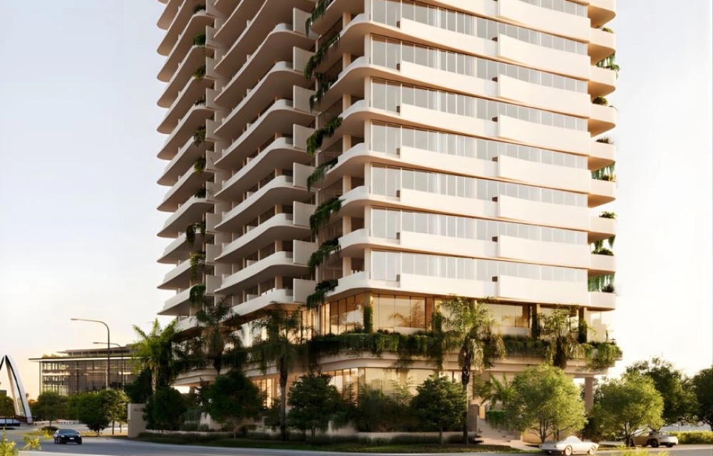 Artist’s impression of the 19-storey, 85-apartment tower at 92 Kingsford Smith Dr, Hamilton. Subcontractors should register interest ahead of the tender phase for this development.