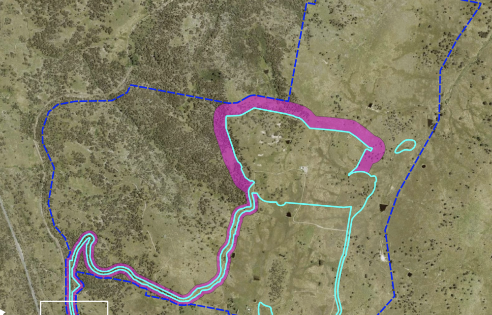 Aerial layout showing the proposed Monaro Rock hard rock quarry footprint, access road alignment, extraction area, processing infrastructure and surrounding Southern Tablelands landscape.